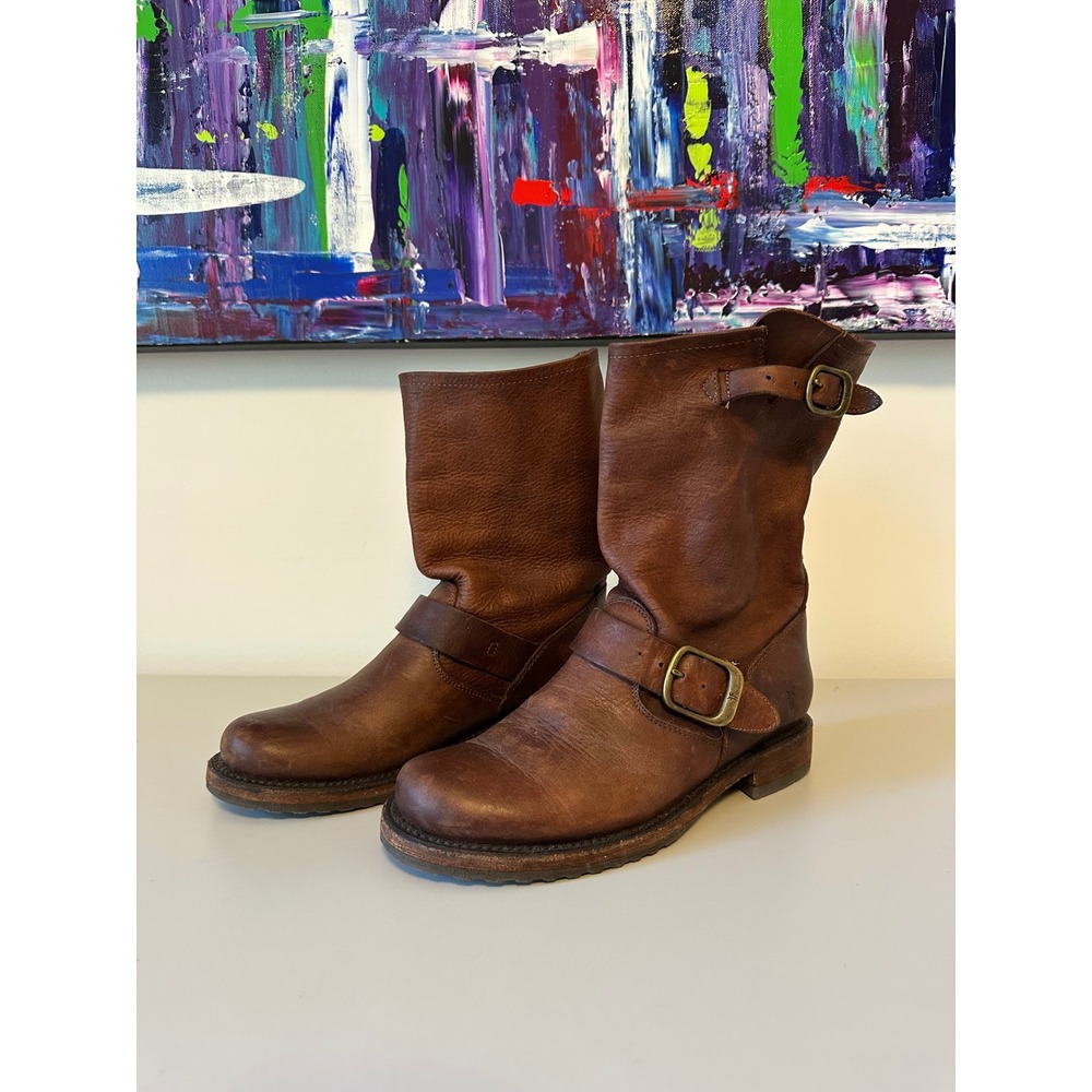Frye Engineer Brown Leather Moto Boots | Size 6